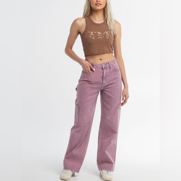 Full Tilt Skeleton Women’s Crop Tank Top Brown Sz Large - Picture 3 of 7